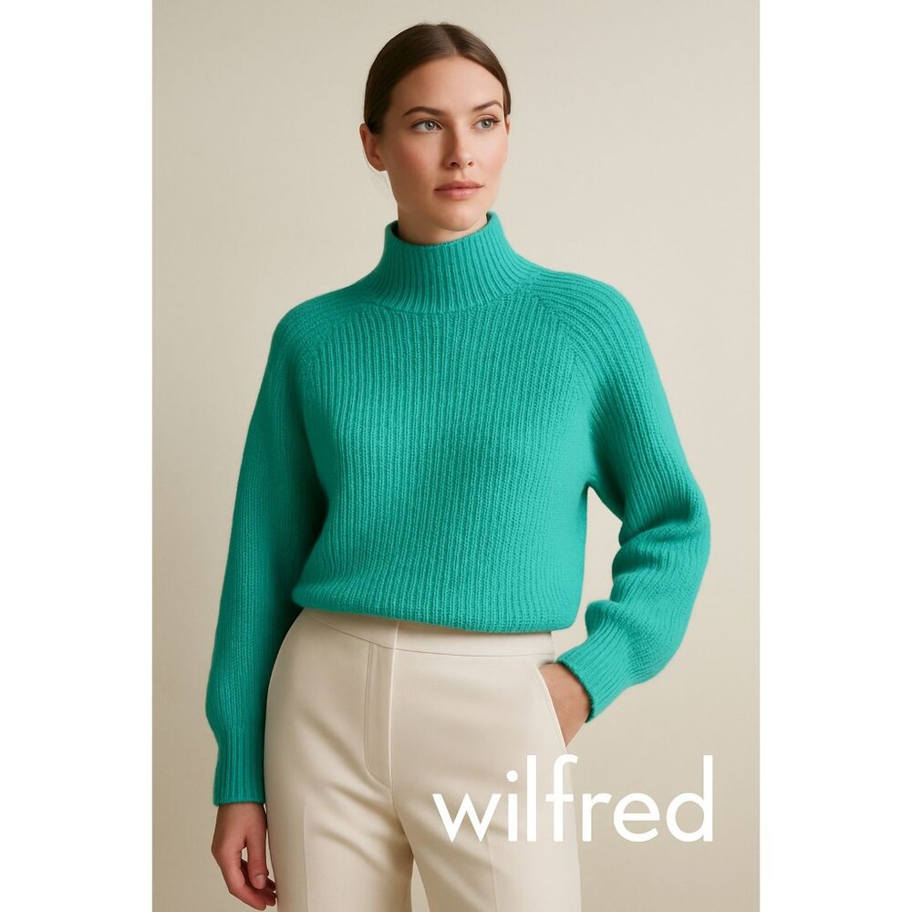 Wilfred 100% Merino Wool Teal Mock Neck Sweater Made in Italy Size S Oversize
